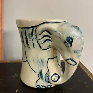 Kimer Ceramics White Elephant Mug / Animal Handle Cup