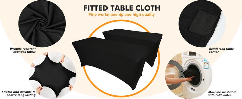 [1/2/4/6/10 Pack] 6FT Tablecloth 230 GSM Stretch, Fitted, Washable and Wrinkle Resistant Table Cloth Rectangle Cover for Trade Shows, Wedding, Parties [72Lx30Wx30H Inch]