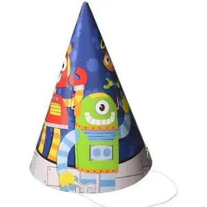 Robot Party Decorations Set, Cone Party Hats and Blowouts, Space Theme Birthday Supplies (16 piece robot party hats)