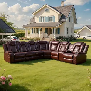 A AINEHOME Red Breathing Leather 3-Piece Living Room Recliner Sofa Set with LED Lighting and Storage Pockets