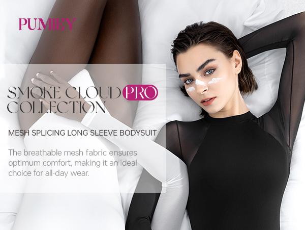 PUMIEY Mesh Long Sleeve Bodysuit for Women Crew Neck Body Suits Minimalist Round Neck Sheer Top Womenswear Underwear TikTokShopHolidayHaul