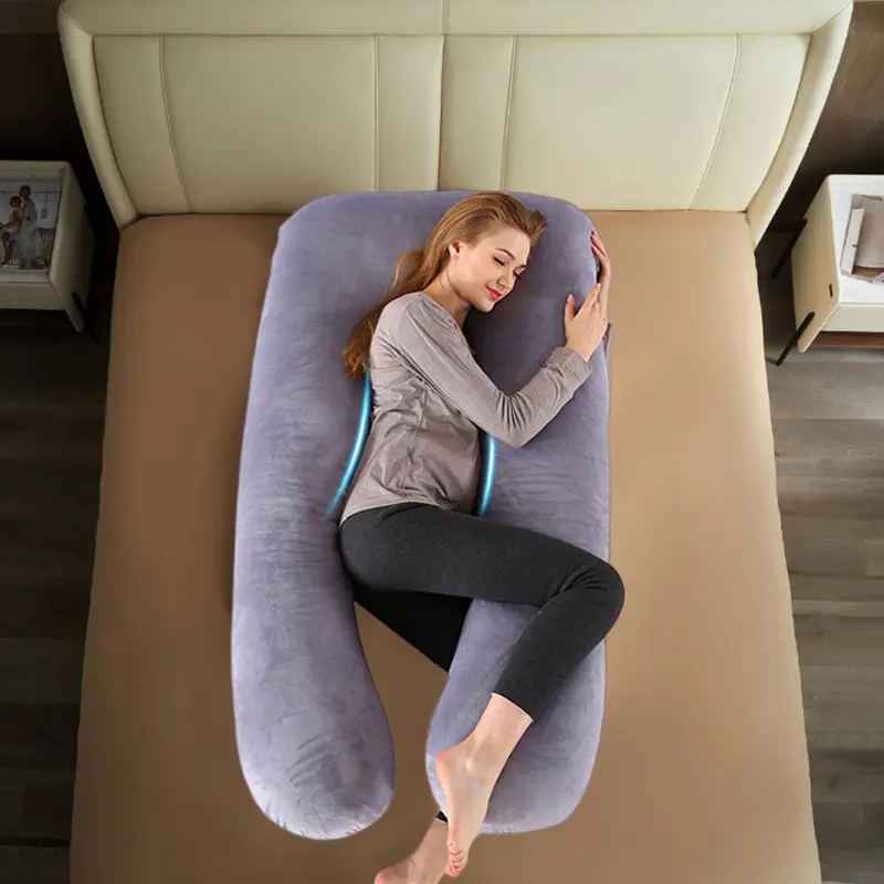 Pregnant Women's U-Shaped Full-Body Maternity Pillow - Soft Velvet Pillowcase (Gentle on Skin) with Cotton Inner Cover, Pregnancy Support for Cozy Rest (Side, Back, Abdomen, Legs), Soft Velvet For Cozy Rest, Velvet Outer Feels Gentle On Skin