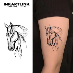 INKARTLINK Tattoo Tech, 2 Sheets Medium Semi Permanent Tattoo, Adult Art Design Temporary Tattoos, Lasts 1-2 Weeks, Waterproof, Realistic Look, No Adhesive, No Reflection (White Horse Design) Sticker Henna