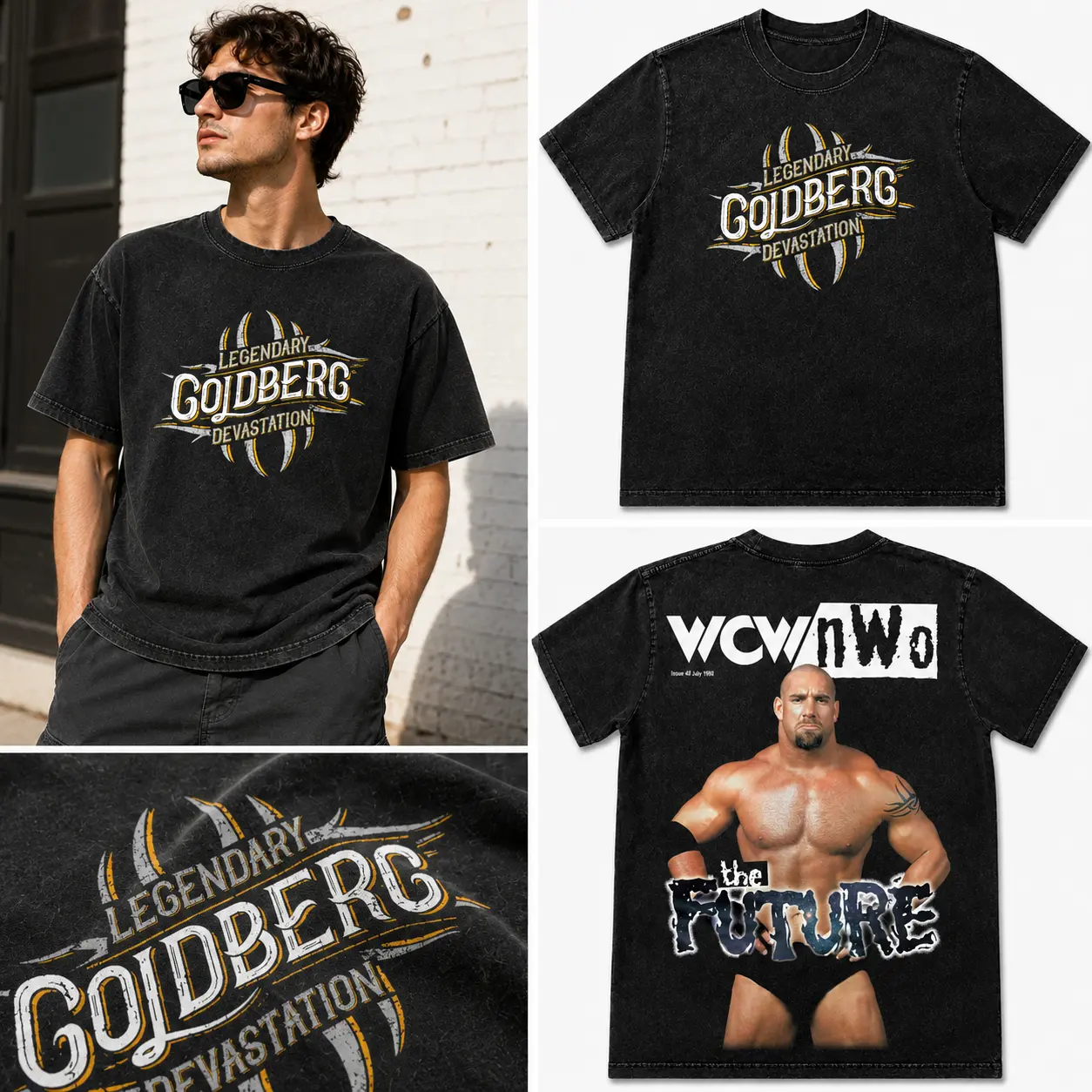 Goldberg graphic tee, WCW nWo shirt, vintage wrestling t shirt, washed black streetwear tee, mens wrestling fan shirt