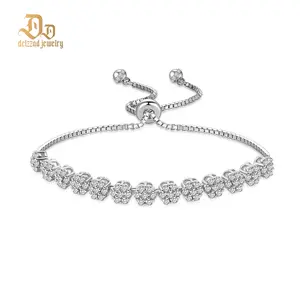 Delzzad 1.5ct Love's Garden Flower Bracelet Adjustable Cluster Bolo Bracelet Synthetic Moissanite Bracelet Jewelry Copper Chain Perfect Birthday Engagement Wedding Anniversary Christmas Valentine's Day Gifts