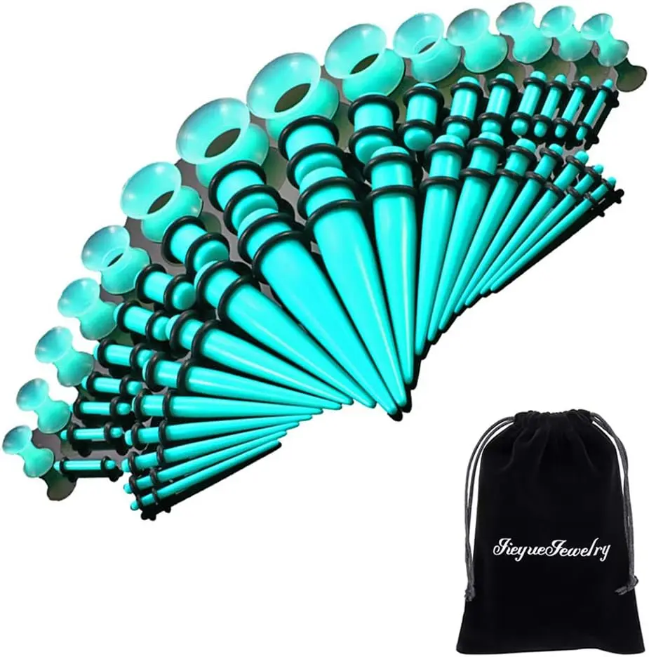 JieyueJewelry New Ear Stretching Kit for Stretch Ears - 50/54 Pcs, 14G-00G Acrylic Plugs, Tapers, Silicone Tunnels, Gauges Expander Set for Men, Women's Body Piercing Jewelry