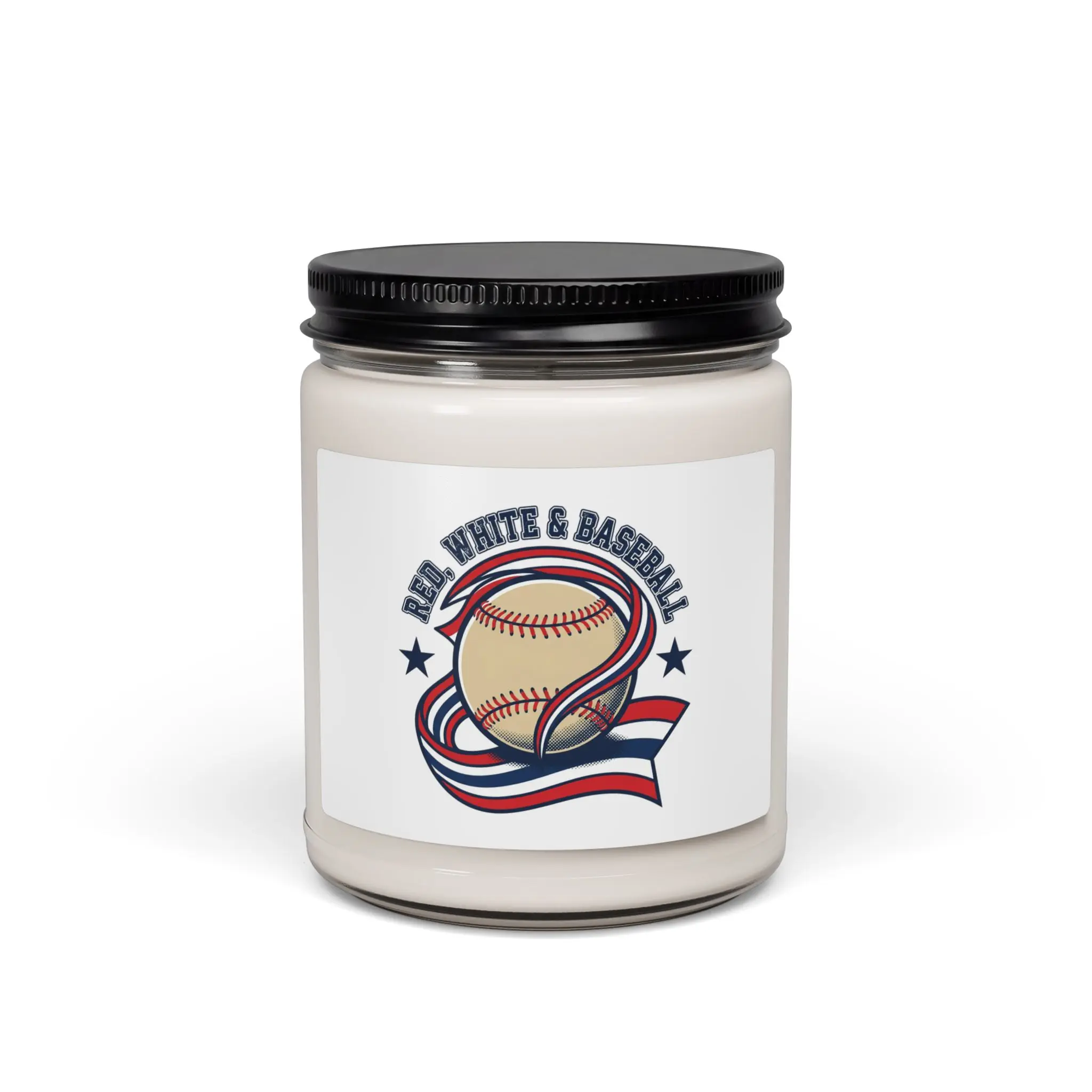 Red White & Baseball Candle | Soy Jar Candle, Patriotic Ballpark Graphic