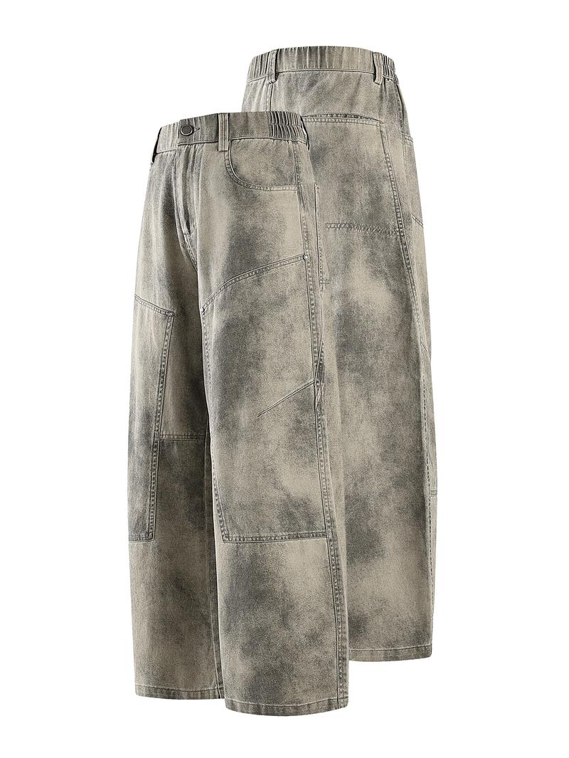 CCCMAI Men's Loose-Fit Denim Jeans, Washed Distressed Casual Long Pants with Vintage Finish, All-Season Straight Leg Jeans for Men, Menswear Trouser Streetwear