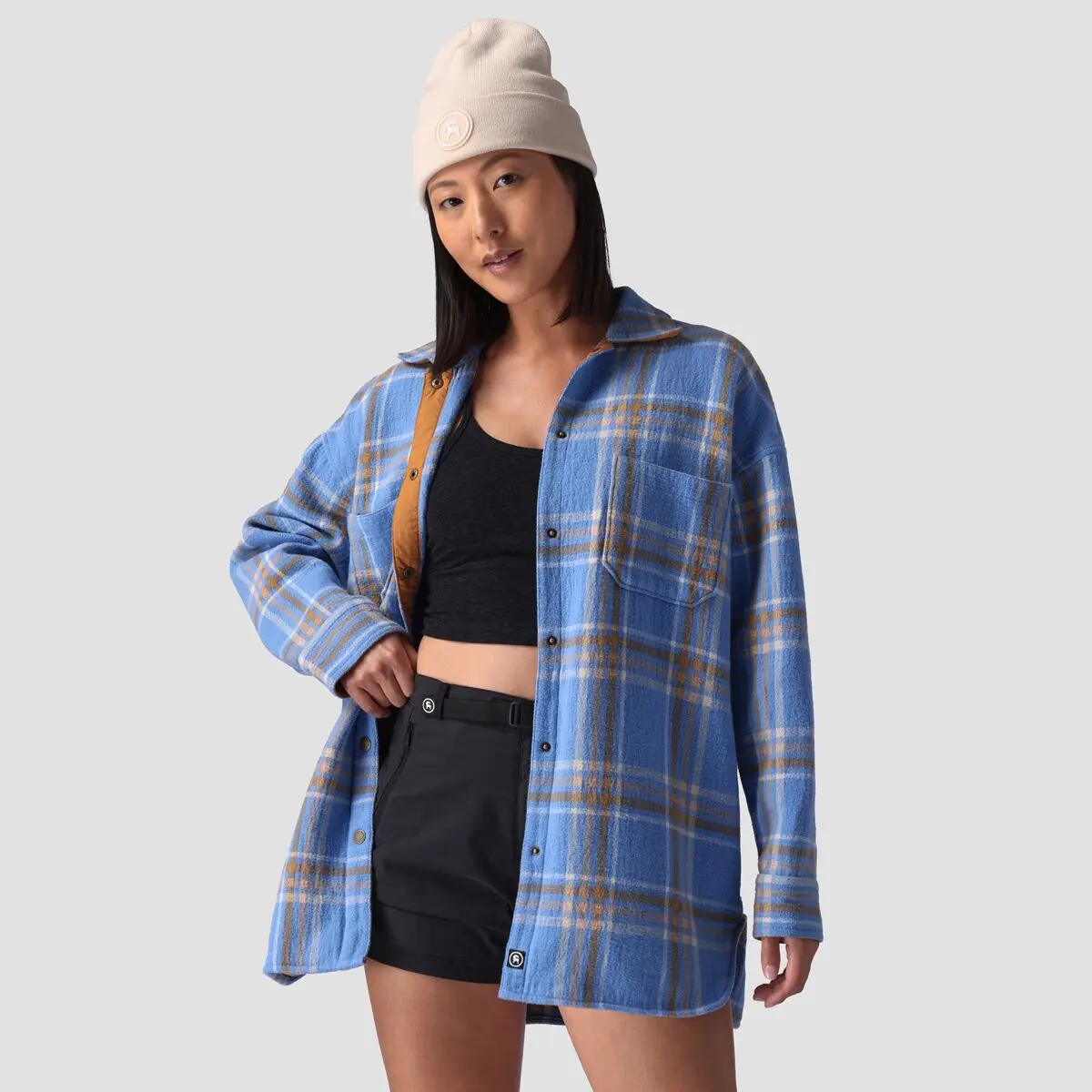 Women's Soft Long Sleeve Backcountry Venture Stretch Flannel Shirt Jacket - Casual, Oversized Fabric Design with Pockets