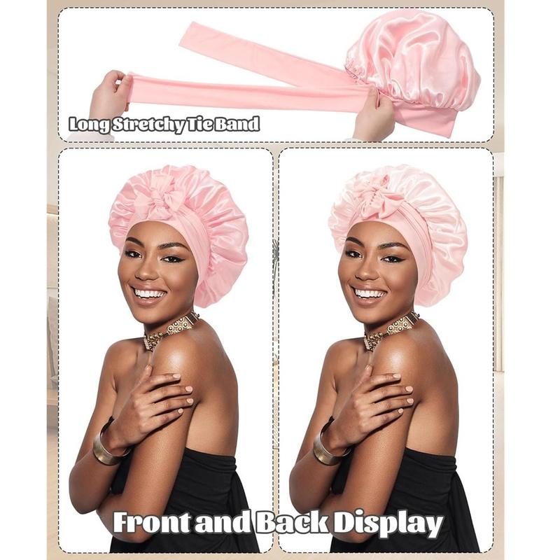 Double Layer Satin Bonnet Silk Like Texture for Sleeping Sleep Cap Hat Hair Bonnets with Elastic Tie Band for Curly Hair Nightcap