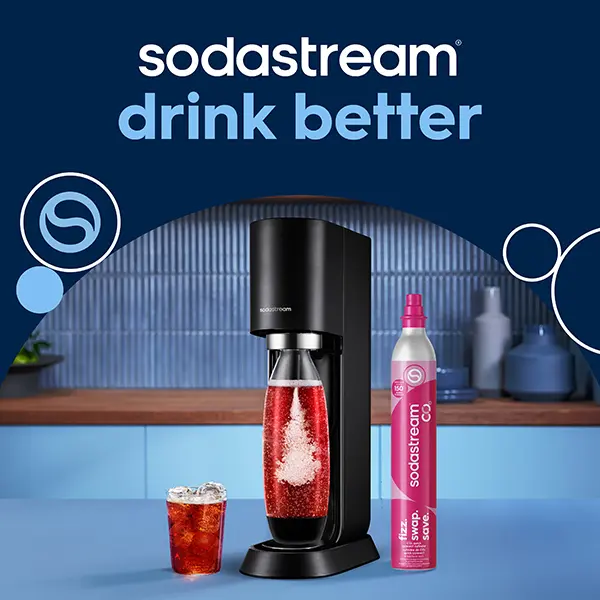 SodaStream MIX™, Sparkling Drink maker & Soda Maker Kit, Carbonates Any Drink, With Dishwasher Safe Carbonating Bottles and 1 CO2 Cylinder/Carbonator, Makes Up To 60L* Drinks, Black
