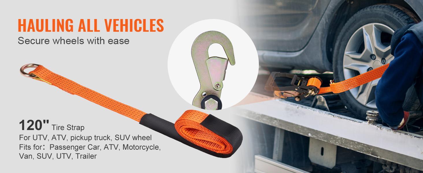VEVOR Ratchet Tie Down Straps 4-Pack Kit, TikTokShopBlackFriday, 2" x 120" Tire Straps, 5512 LBS Working Load, 11023 LBS Breaking Strength, Car Tie Down Straps with Snap Hooks for Passenger Car, Truck, Trailer
