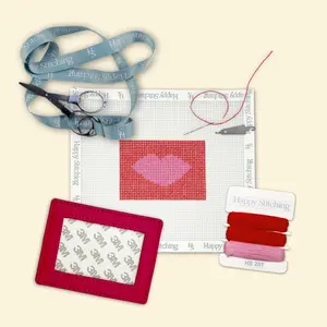 Happy Stitching - Pucker Up Card Wallet Needlepoint Kit - All-In-One Self Finishing Needlepoint Kit