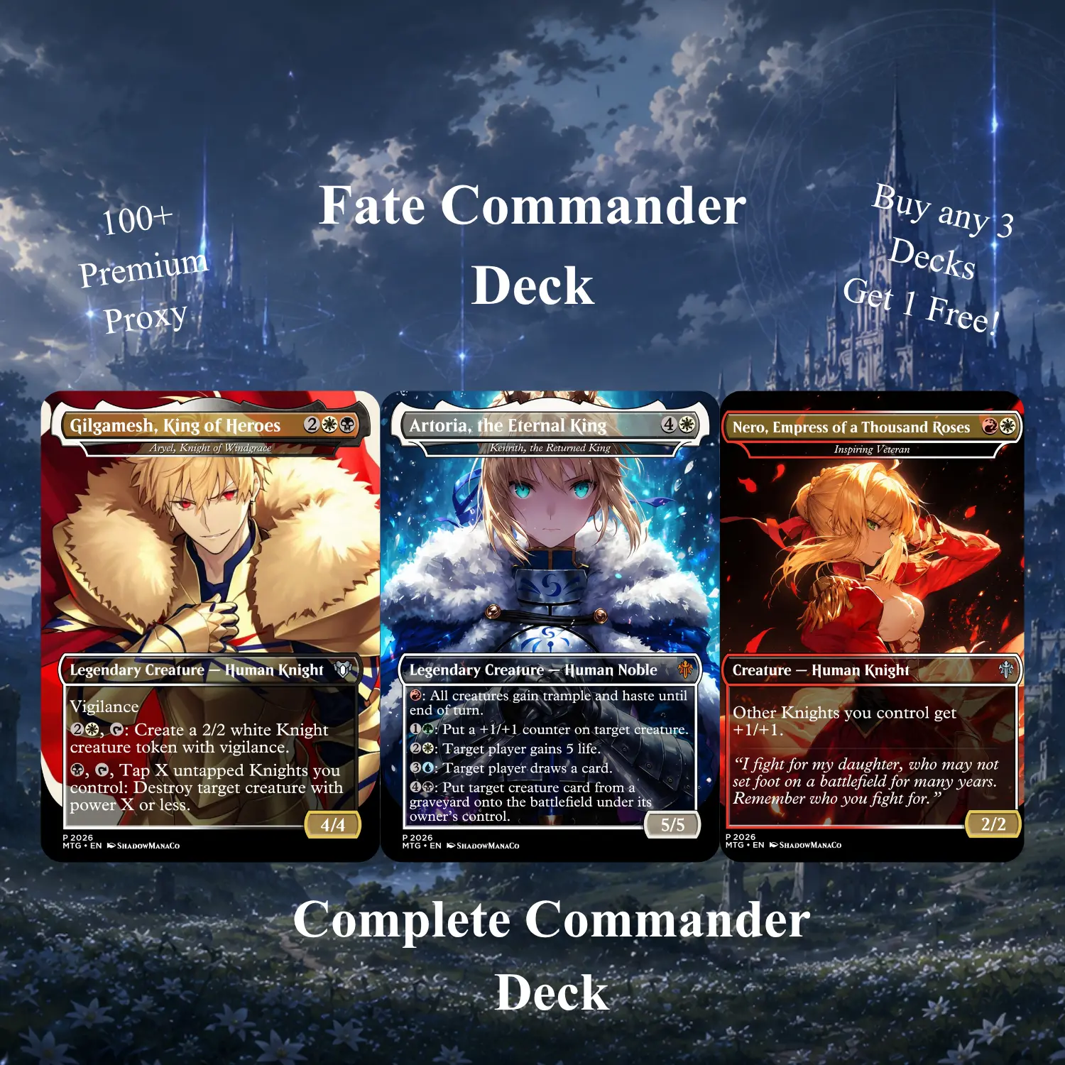 Fate Inspired Proxy Deck 100 Cards + Tokens | 5 Color Knight Commander Deck | Ready to Play Full EDH Build