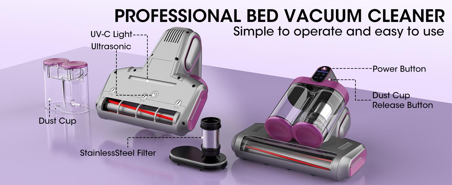 Cordless Mattress Vacuum Cleaner, 16Kpa Cordless Bed Handheld Vacuum, vacuum cleaner with 253.7nm UV-C Light, HEPA Filter & Ultrasonic, Versatile Portable Vacuums for Bed, Sofa, Couch, Crib Cordless Mattress Vacuum Cleaner, 16Kpa Cordless Bed Handheld Vacuum, vacuum cleaner with 253.7nm UV-C Light, HEPA Filter & Ultrasonic, Versatile Portable Vacuums for Bed, Sofa, Couch, Crib