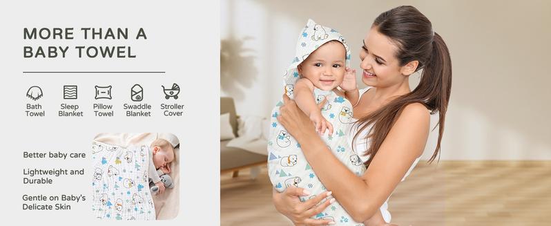 Yoofoss Baby Towels for Newborn 100% Muslin Organic Cotton Baby Bath Towel for Babies, Infant, Toddler and Kids, Large 32x32Inch, Soft and Absorbent Newborn Essential