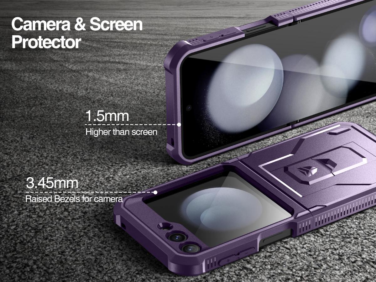 Dexnor Bumper Case with Holster for Samsung Galaxy Z Flip 5 5G (2023), Shockproof Rugged Full-Body Protective Case Cover with Built-in Kickstand & 360°Rotating Belt Holster Clip