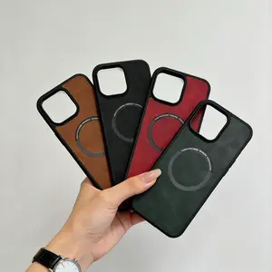 Luxury Large Hole Leather Magnetic 2-in-1 Phone Case for iPhone 17 16 15 14 13 12 Pro ProMax PLUS Shockproof Protective Cover Anti-Scratch Slim Matte Colorful Lens Protection