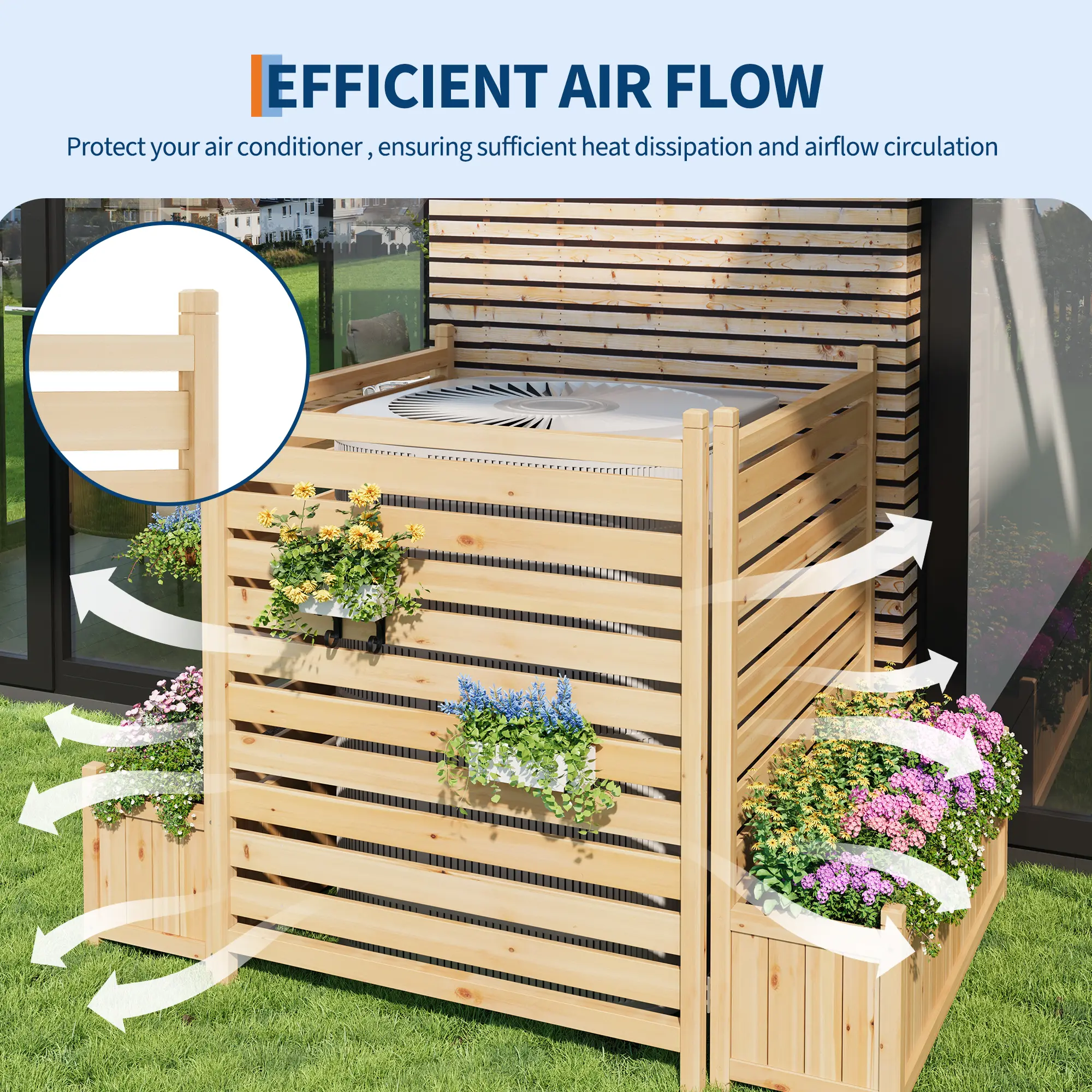 3/2-Piece Wooden Outdoor Privacy Fence Set with Planter Boxes – Decorative Freestanding Garden Screen for Patio, Balcony, AC Unit, Trash Bin, Pool – Weather-Resistant, Includes Two Flower Pots and One Lattice Panel