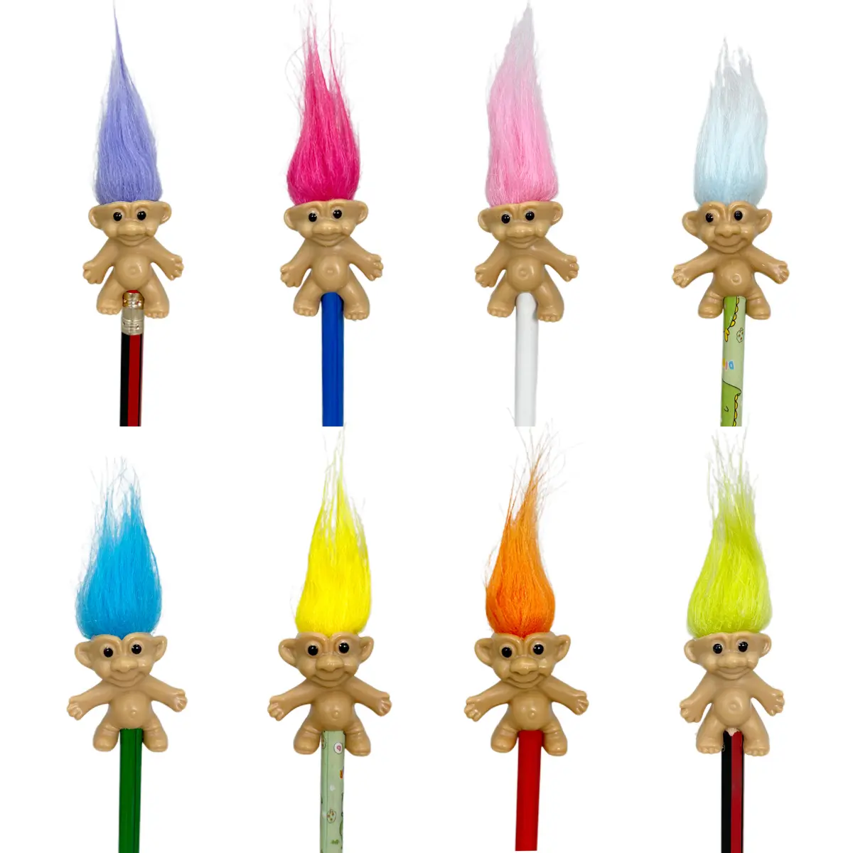 YINTLILOCN 8PCS Vintage Troll Doll Pencil Toppers, Colorful Hair Mini Pencil Accessories for School Supplies & Stationery, 90s Retro Party Favors, Kids Classroom Prizes, Birthday Gifts & Collectibles, Pencils Not Included
