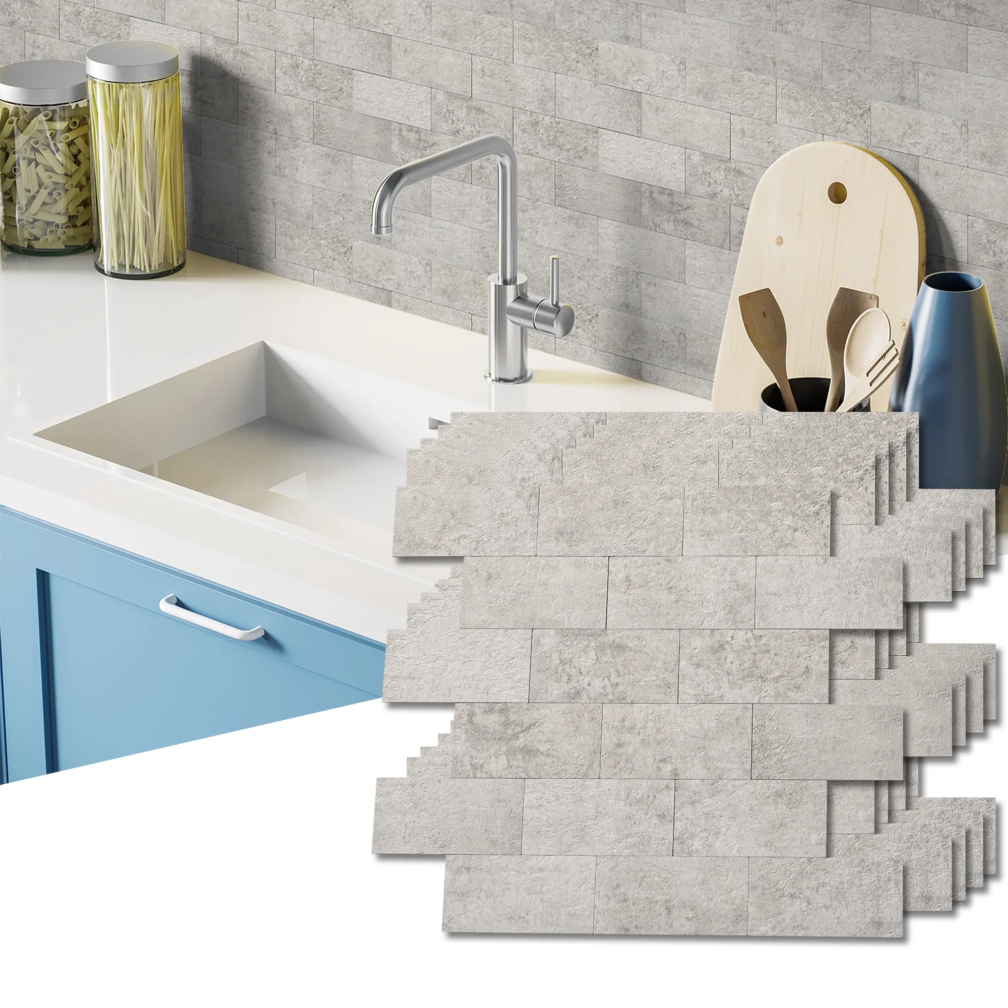 Art3d 10-Pack Self-Adhesive Geometric Plastic Stone Backsplash Vinyl Wall Stickers, 11.4"x13.5" PVC Vinyl, Waterproof Sticker Deco for Kitchen Bathroom Splashback, Home Decor Supplies, Adhesive Stickers, Quantity Per Pack": "10 Pcs