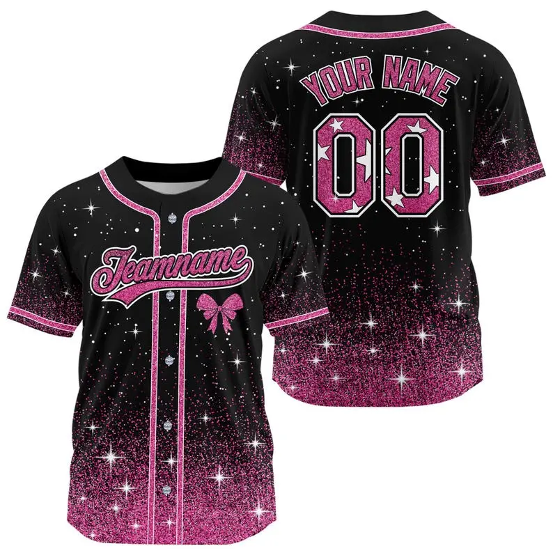 Custom Glitter Baseball Jersey Men Women Youth Kid, Printed Name Number Logo, Cheerleading Shirt for Cheerleader, Faux Cheer Glitter Jersey