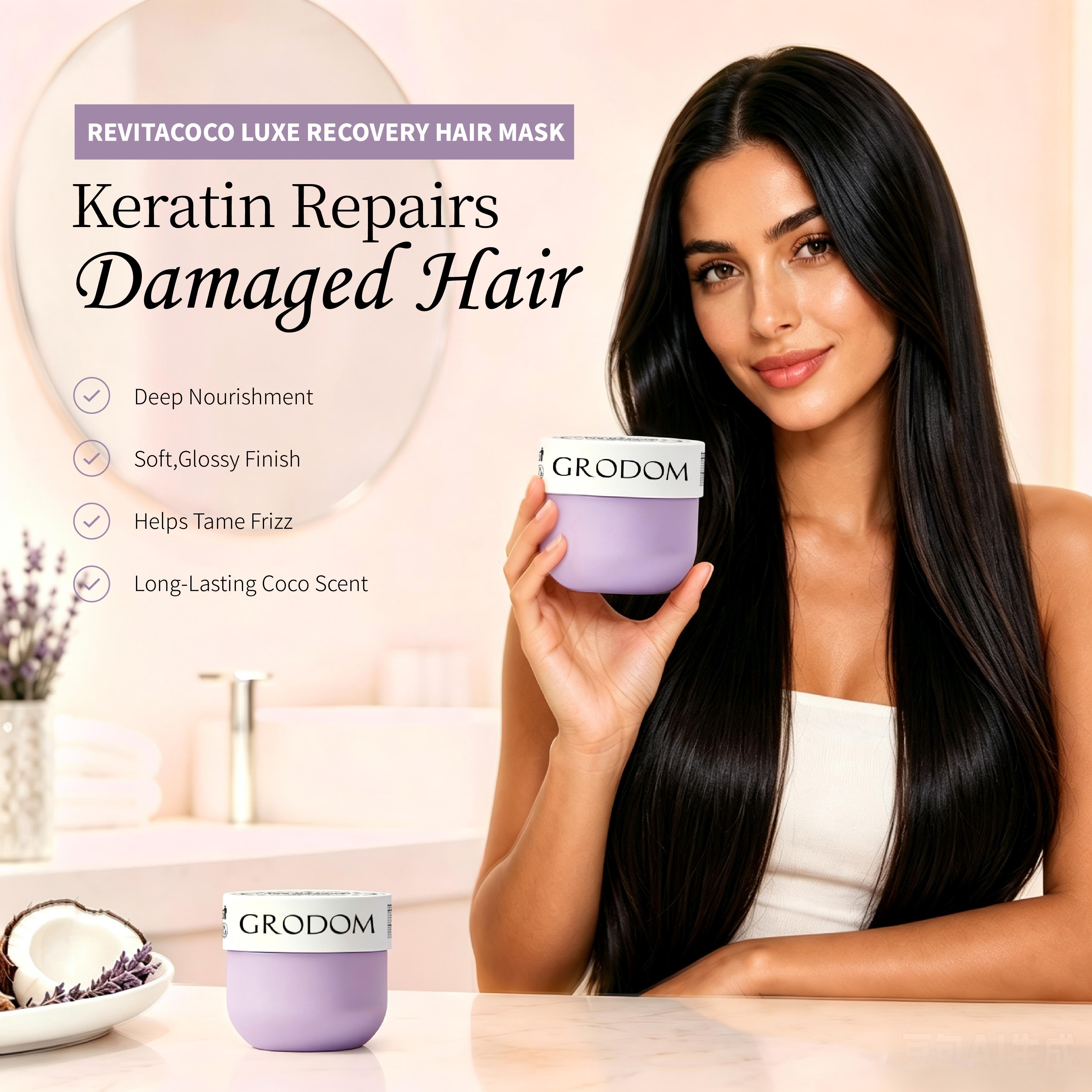 GRODOM Keratin Repair Hair Mask,Deep Conditioning Hair Treatment for Damaged Hair,Nourishing Moisturizing,Anti-Frizz Hydrating Hair Mask for Dry Curly 3A to 4C Hair,Color-Treated Hair Care,Cuticle repair,Long-lasting Fragrance,Pair with shampoo,300ml
