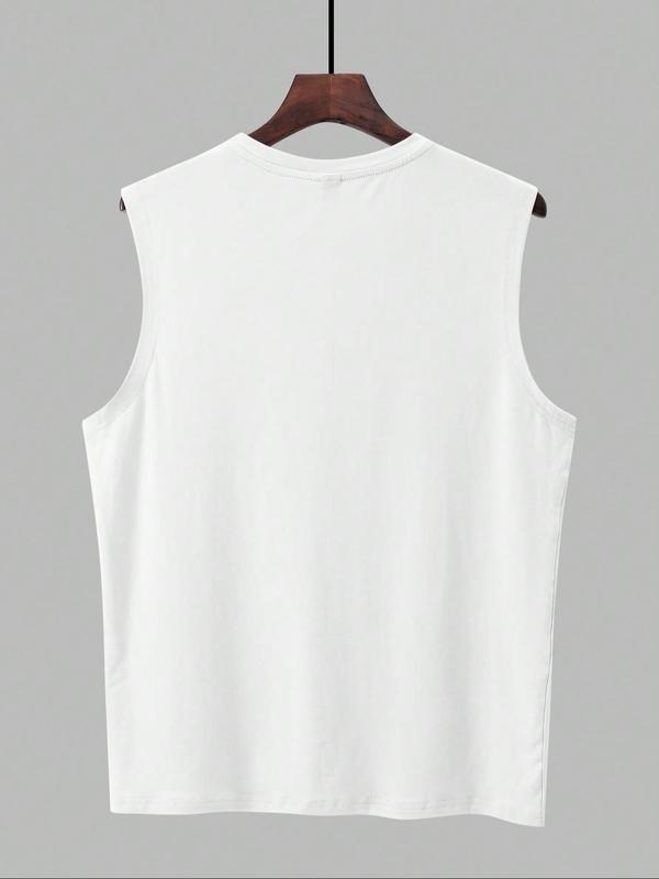 Men's Regular Fit Palm Tree Print Tank Top, Sleeveless Shirt, Casual Sleeveless Round Neck Top for Summer, Fashion Men's Clothes for Beach Vacation, Menswear