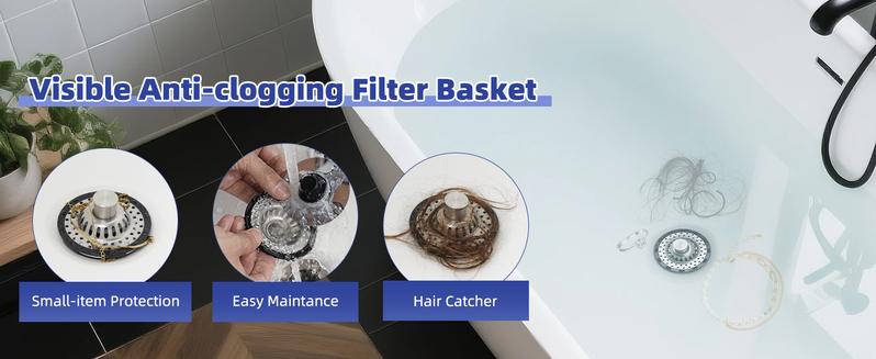 Hibbent Bathtub Drain Stopper with Visible Top Hair Catcher Innovative 3 in 1 Pop-up Bathtub Strainer Fit for Standard 1.5 to 2.4in Drain Hole with Detachable Stainless Steel Filter Basket Chrome Hibbent Bathtub Drain Stopper with Visible Top Hair Catcher Innovative 3 in 1 Pop-up Bathtub Strainer Fit for Standard 1.5 to 2.4in Drain Hole with Detachable Stainless Steel Filter Basket Chrome