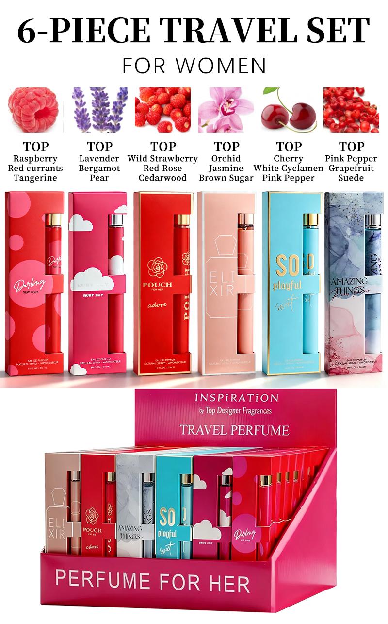 6-Piece Set Women's Eau De Parfuma Fragrance Spray, Travel Size Perfume, Long-Lasting , 6 Different Scents, Perfect For Dating, Daily Life, Parties,Gift Giving, 1.18 fl oz/35 ml Each Bottle