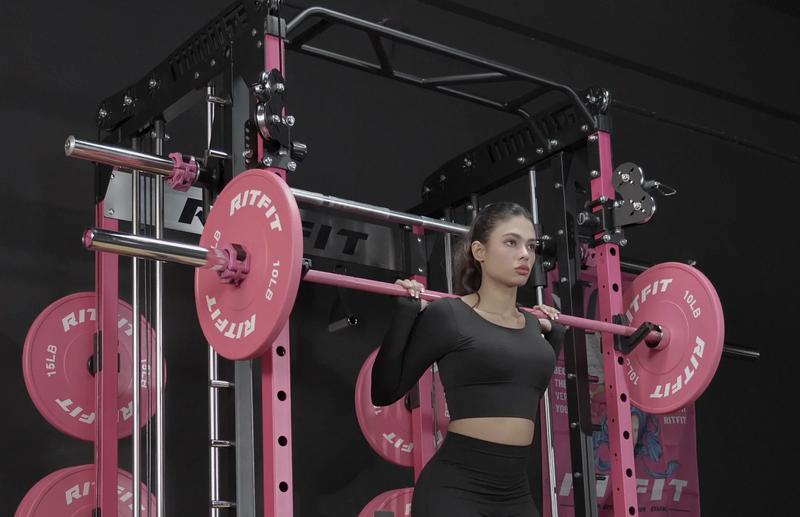 RitFit Pink M1 2.0 Pro Multi-Functional Smith Machine with Cable Crossover System & Squat Rack for Home Gym