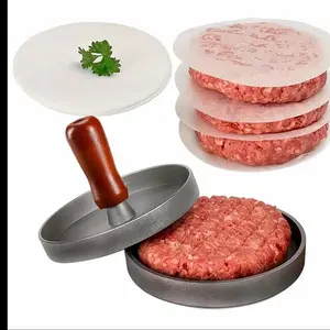 Non-stick Burger Press, Stainless Steel Hamburger Patty Maker with 100 Wax Papers, Burger Press for Grill Griddle BBQ Barbecue, Kitchen Tool, Barbecue Accessories