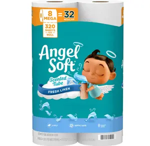 Angel Soft Toilet Paper with Fresh Linen Scented Tube, 8 Mega Rolls = 32 Regular Rolls, Soft and Strong Toilet Tissue