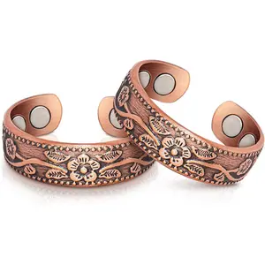 Copper Rings for Women, Thumb Rings 99.99% Pure Copper Magnetic Rings with 3500 Gauss Magnets,Copper Jewelry for Women with Box(2 PCS)