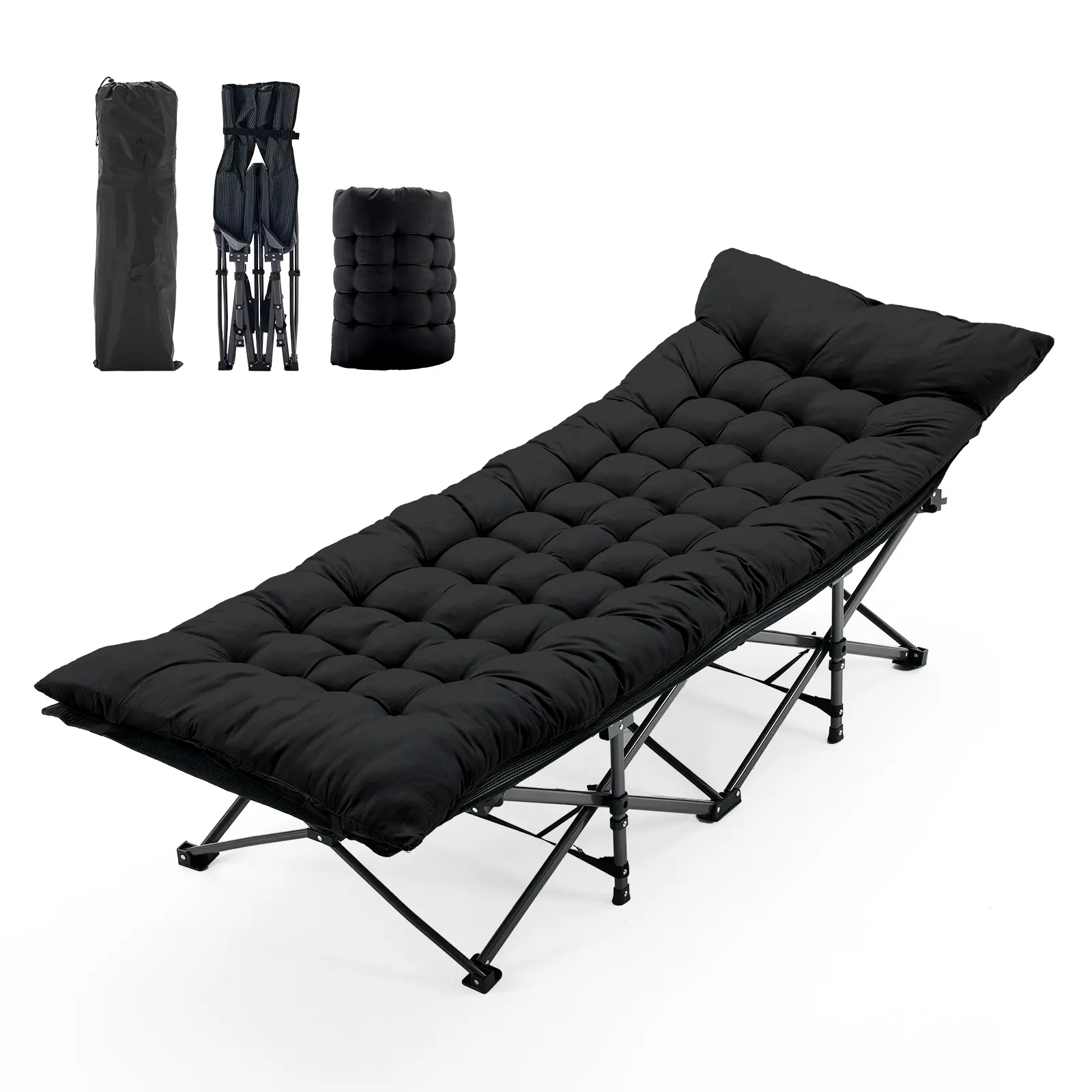 Heavy-Duty Folding Camping Cot Loungers for Adults - Extra-Wide Collapsible Outdoor Camping Furniture with Removable Mattress, Strong Portable Steel Frame, 500 lbs Weight Capacity