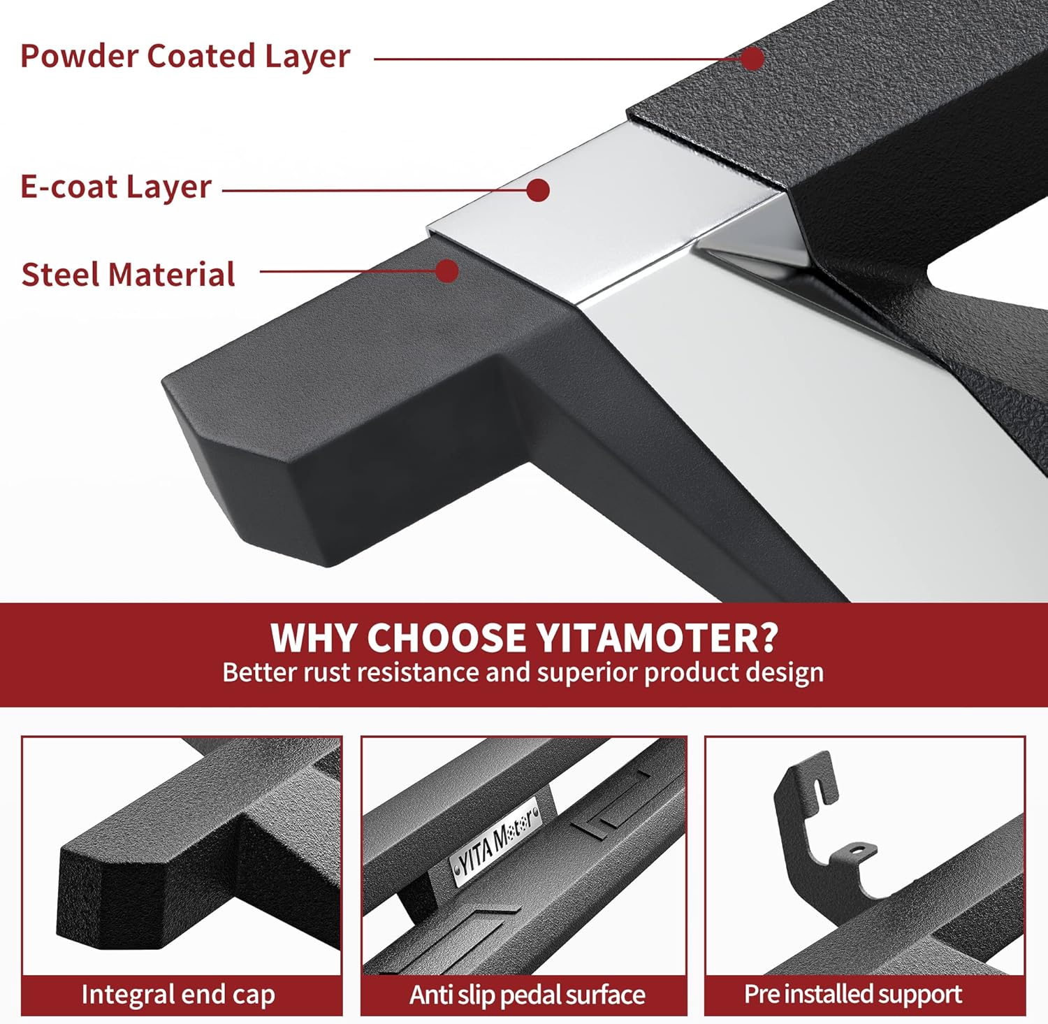 YITAMOTOR Running Boards Compatible with 2019-2025 Chevy Silverado/GMC Sierra 1500, 2020-2025 Silverado/Sierra 2500HD 3500HD Double/Extended Cab, Black Powder Coated Side Steps, Off-Road Drop Nerf Bar