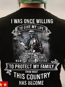 Men'S Patriotic Soldier Graphic T-Shirt |   Heavy-duty Military Uniform, Suitable for Festivals, July 4th, Street Hip-hop Style, Casual Street Style, Short Sleeve Round Neck, Y2K Style, Unisex, Heat Transfer Printing, Solid Color, Crew Neck, Plus Size