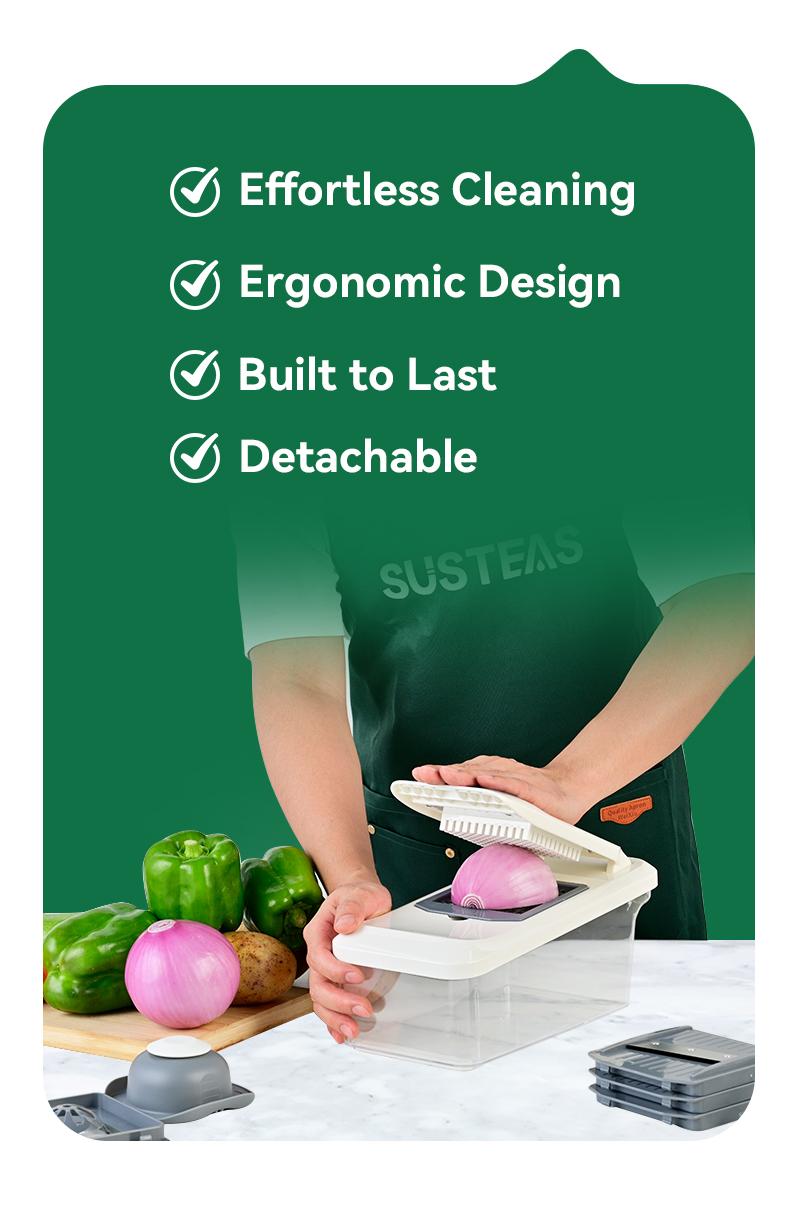 SUSTEAS Vegetable Chopper Mandoline Slicer,6 Blade Pro Food Chopper, Onion Potato Dicer, Veggie Cutter for Salad, Carrot, Cucumber Home Kitchen Gadgets Accessories Essentials(10 in 1, Grayish White)Essentials 10 in 1 White