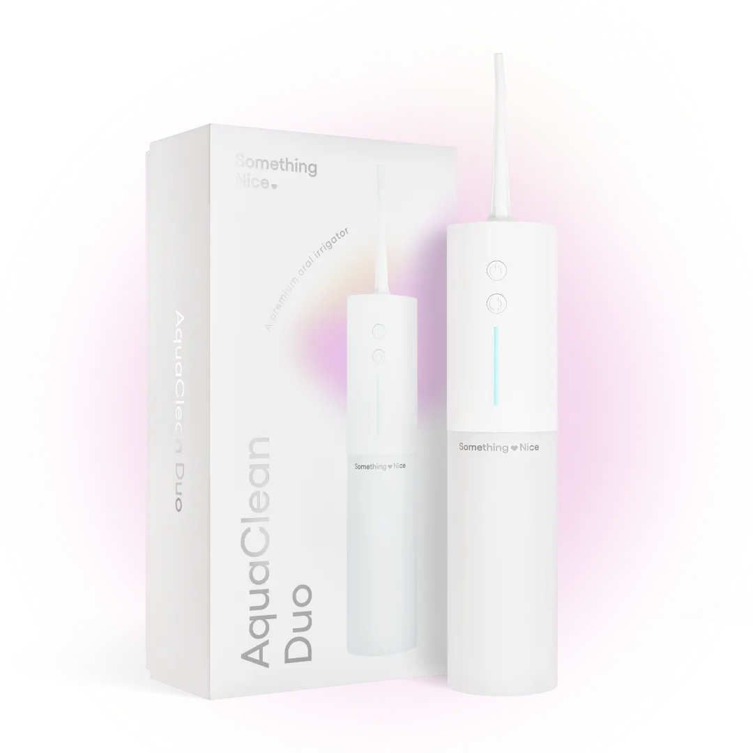 Something Nice AquaClean Duo Water Flosser - Dual Motor with UV Sterilization + LED Light + 4 Nozzles – Dentist Designed Cordless Oral Irrigator, Wireless Charging