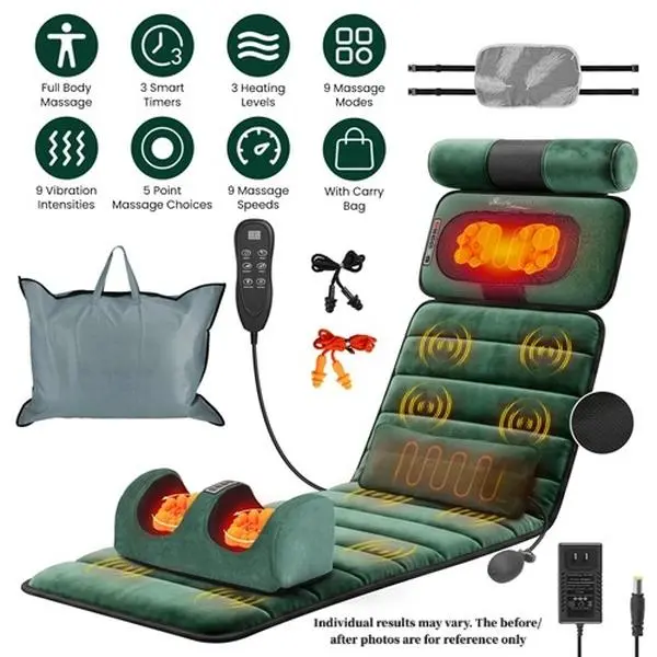 Full Body Electric Heating Vibration Massage Mat with Removable Pad Cushion for Back, Neck, Ft Therapy, Head Pillow, Inflatable Lumbar Support, Adjustable Gift Handle, Plug-In Storage Option (Grey, Ideal for Wives), Foot Massager, Wife