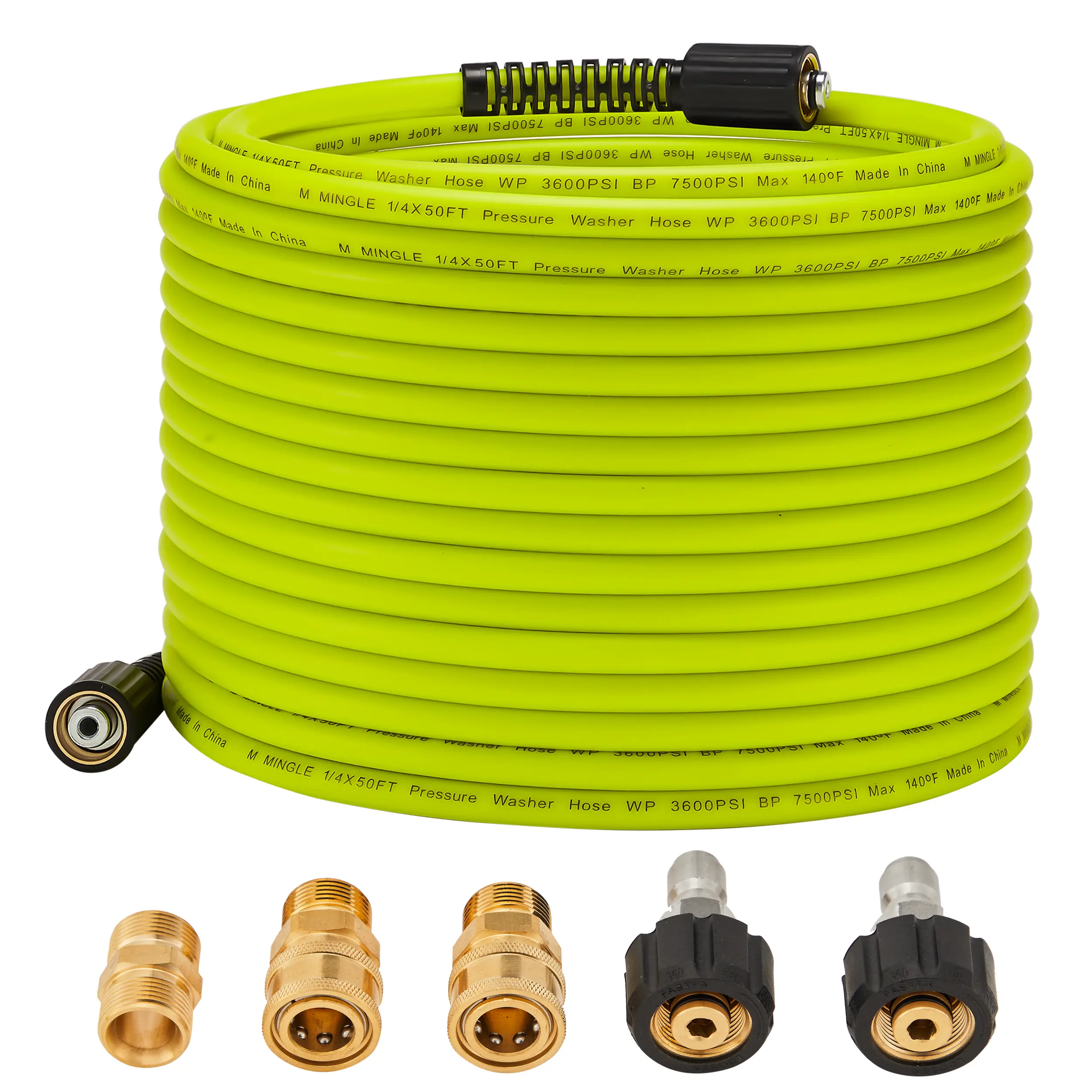 M MINGLE Pressure Washer Hose 50 FT x 1/4" - Replacement Power Wash Hose with Quick Connect Kits - High Pressure Hose with M22 14mm Fittings - 3600PSI, DealsForYouDays
