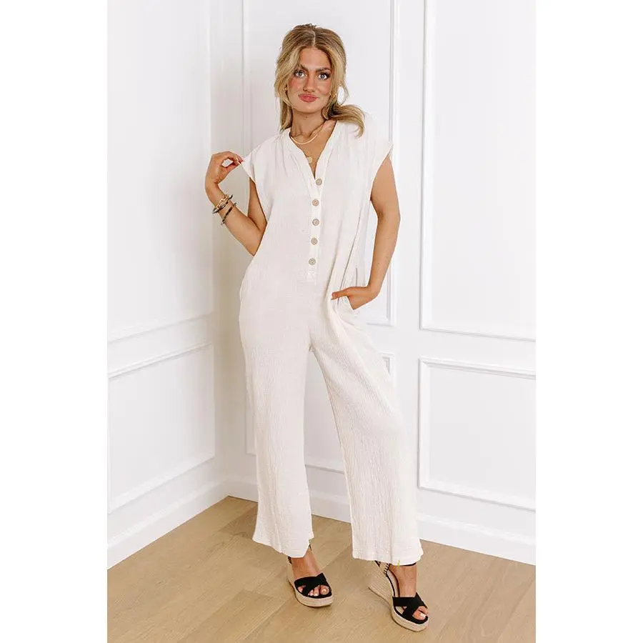 Coastal Travels Jumpsuit in Cream