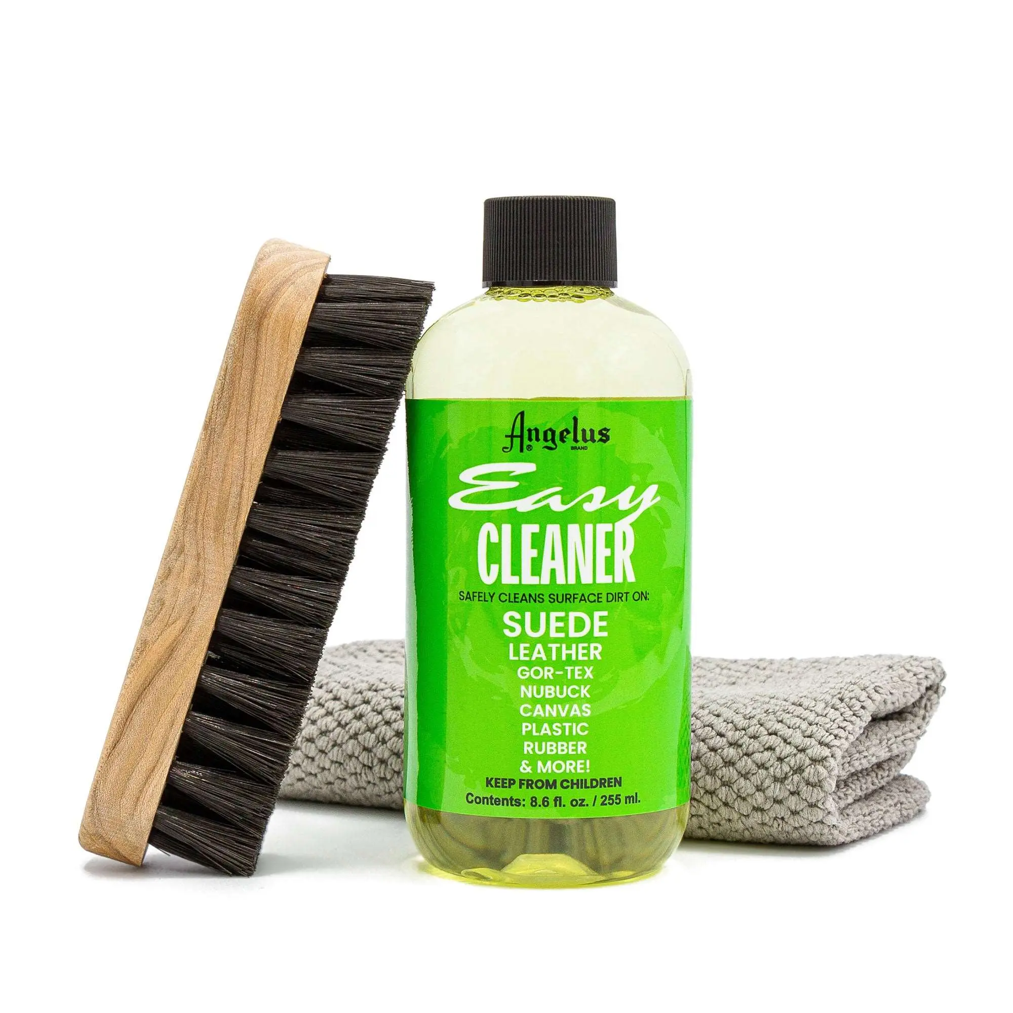 Angelus Easy Cleaner Kit - Premium Shoe Cleaning Kit with Suede Brush, Powerful Cleaning Solution, Microfiber Cloth for Stain Removal on Leather, Nubuck Footwear Surfaces (Includes Brush and Towel), Sneaker Cleaning Kit