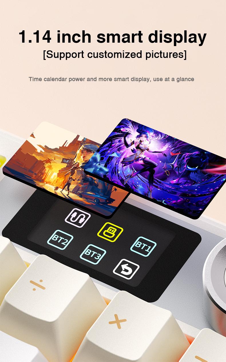 [NEW]AULA F108 Pro Full Size Wireless Mechanical Gaming Keyboard with Knob Smart Screen Num Pad Pink Tri-Mode RGB Backlit Hot Swappable Customize E-Sports Office Computer Accessories TikTokShopfalldealsforyou