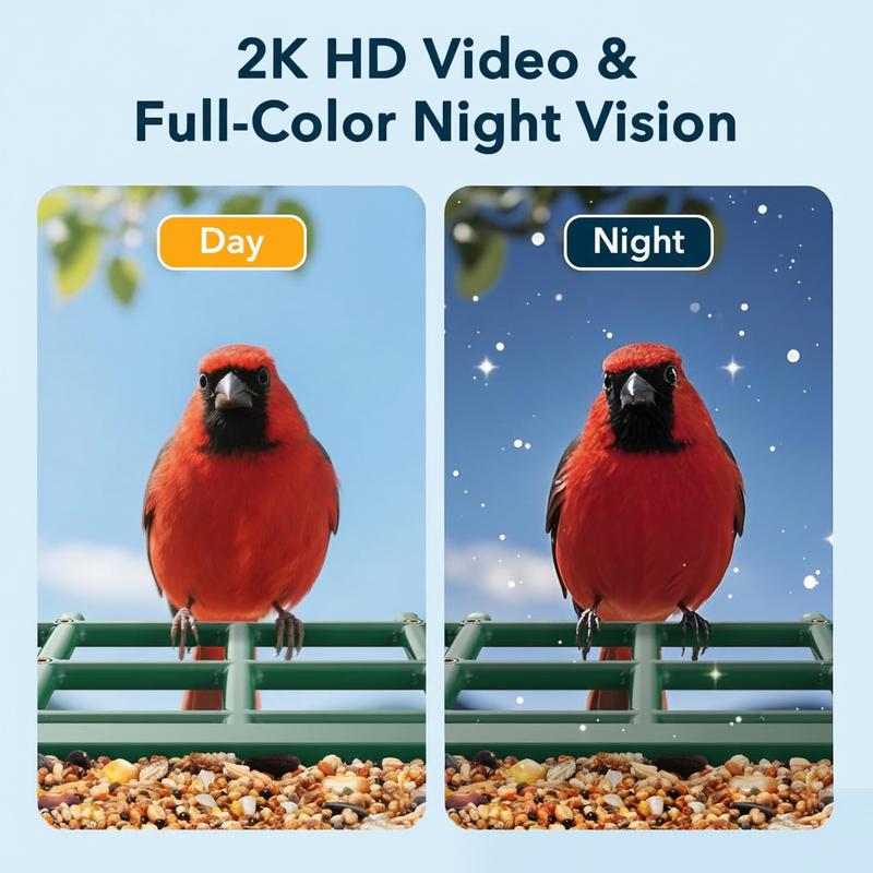Comhoma Bird Feeder with Camera Solar Powered, AI Identify & Auto Capture with 32GB Card, 2K HD Live Video Smart Bird Feeder Camera Instant Notifications in Backyard, Gift for Bird Lovers