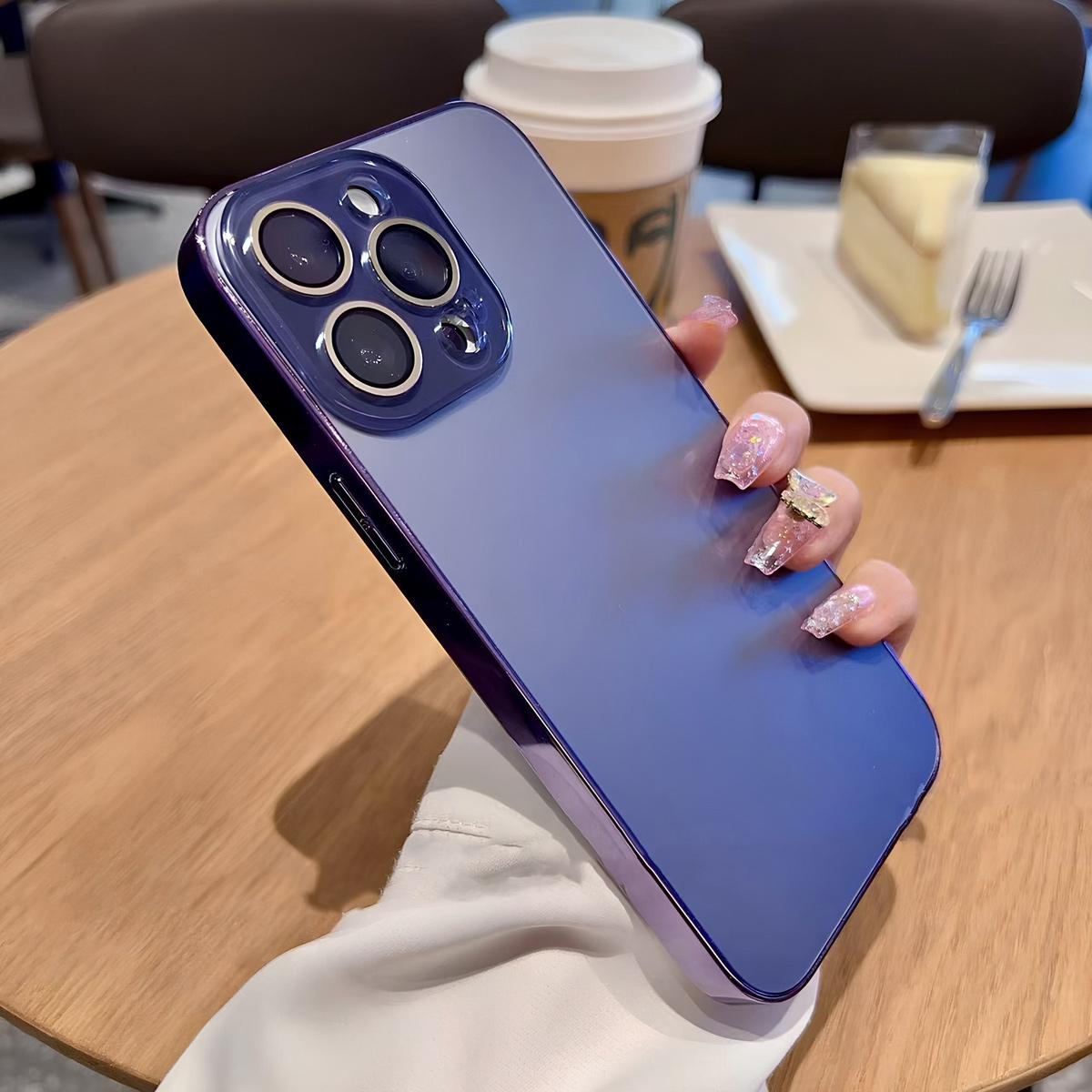 Luxury Shiny Electroplated Matte Acrylic Tempered Glass Case for Phone 17 16 15 14 13 12 11 Pro Max,Original Color Plating Phone Case All-Inclusive Ultra-Thin Frosted Case