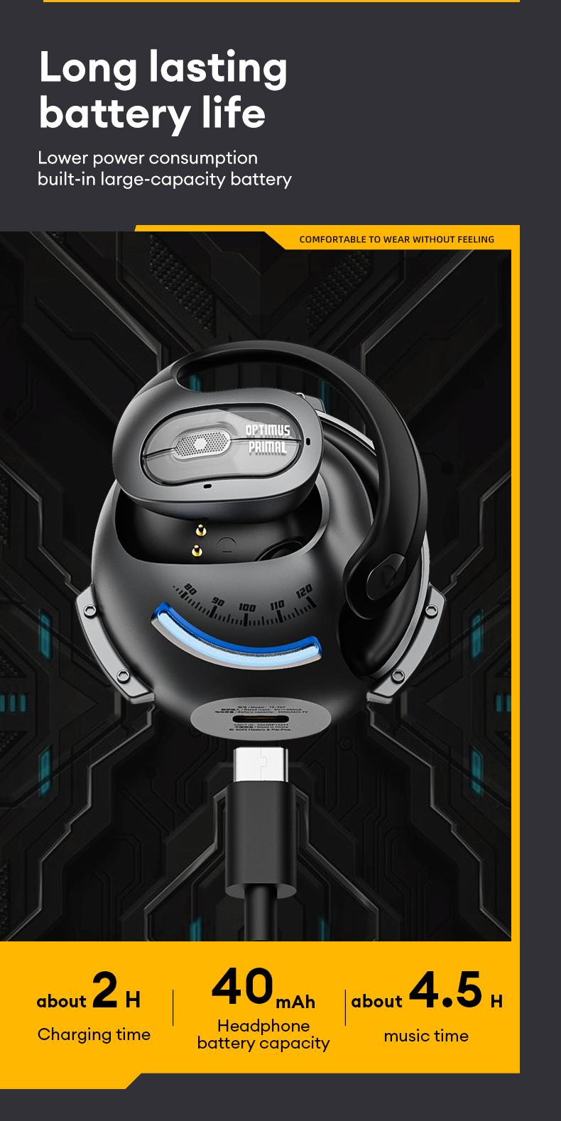 【US Local Shipping】Transformers TF-T07 Wireless Earbuds Bluetooth 5.4 Wireless Open Free Ear Gaming Headphones IPX5 Waterproof Noise Cancelling Running Sport Wireless Bluetooth Earbuds with Mic and Earhooks Compatible For Android/iOS