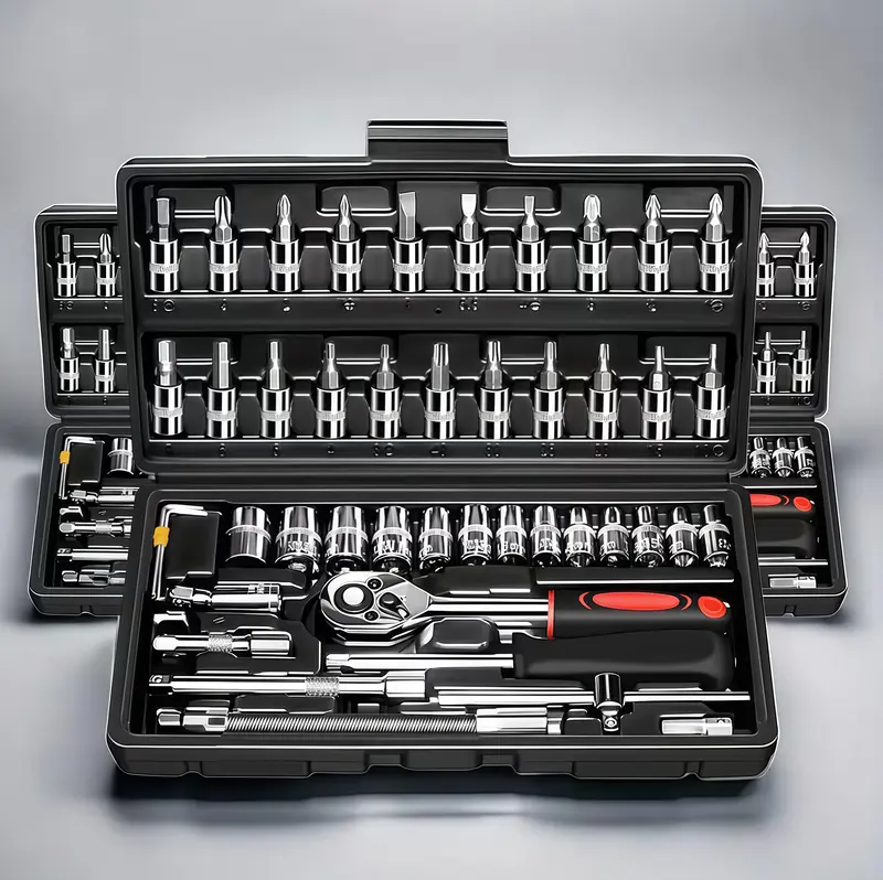 46 PCS Household Car Maintenance Tool Set - Ratchet Torque Wrench and Screwdriver Toolbox, Motorcycle Tire and Hub Maintenance Kit, Portable Bicycle Maintenance Socket Wrench