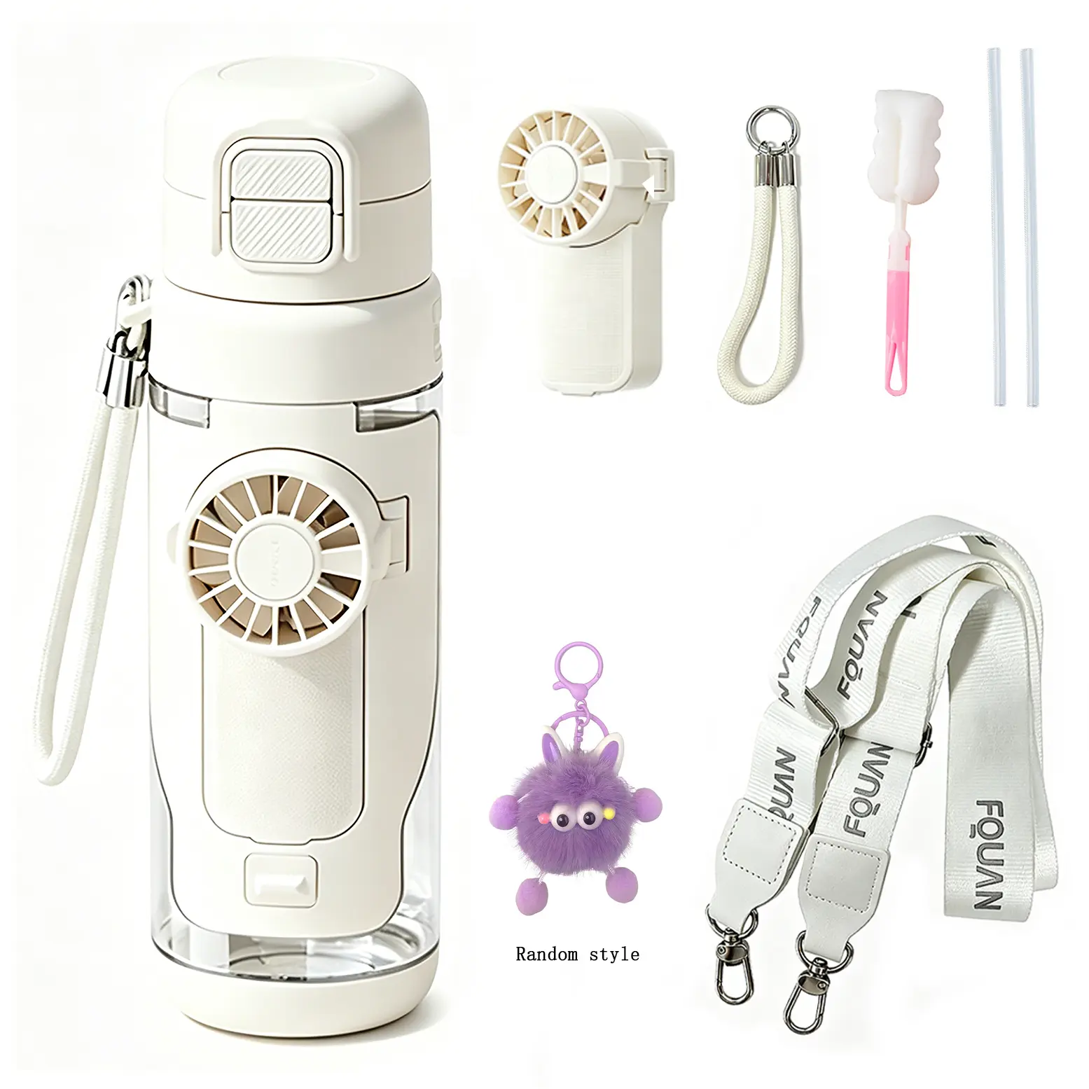 2-in-1 Water Bottle with Built-In Foldable Fan, Portable Dual-Drinking Cooling Water Bottle with Fan 3 Speeds USB, 3 Speeds Adjustable for Outdoors Sports