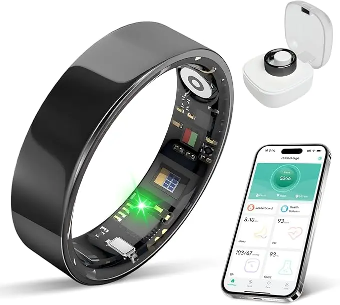 CVXVC Smart Ring - Premium Titanium Unisex Wellness Track Wearable Gadget, Multi-Sensors Circuit, Charging Pin Design, Sizes 7-12, Android & App-Connected, Lightweight Waterproof Seamless Everyday Wear for Sleep Step Tracking